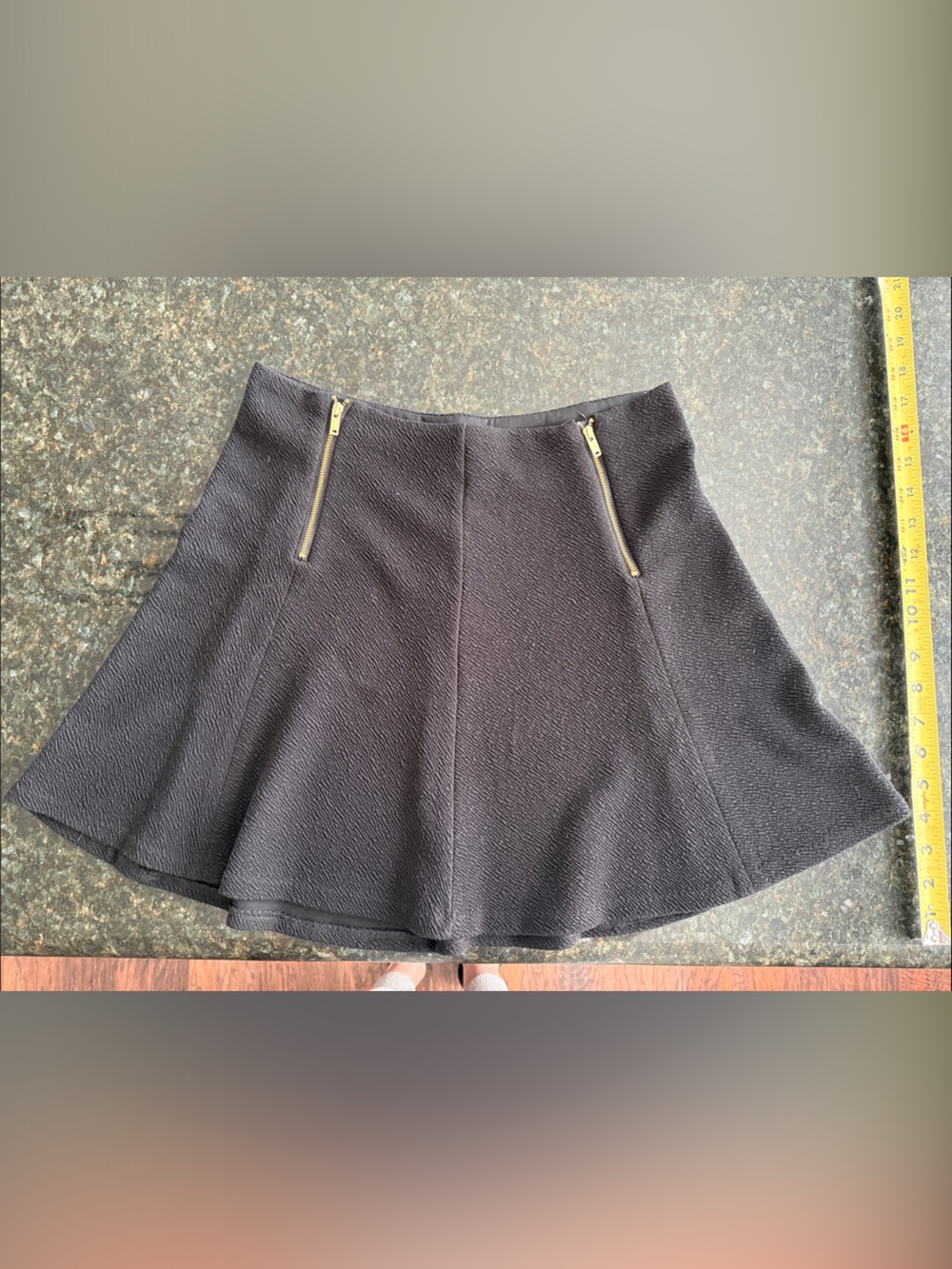 Dynamite Black Flared Skater Skirt with Gold Zip Accents